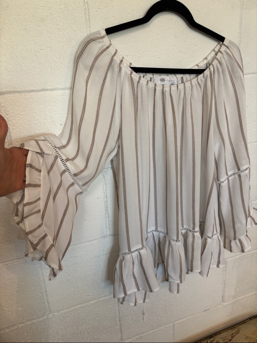 Fever Cream Blouse with Brown Vertical Stripes